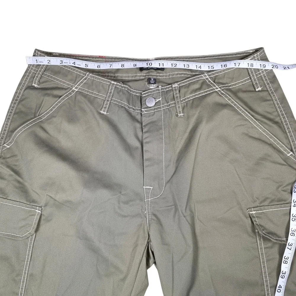 True Religion Mens Olive Green Cargo Pants Contrast Stitch Horseshoe Size 36 NWT